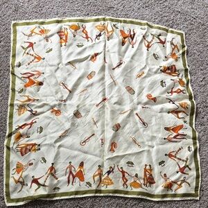 Vintage Dance & Music Print Acetate Scarf - Cream, Olive & Orange